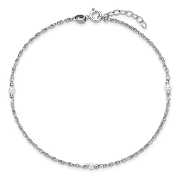 Leslie's SS RH-plat Polish FWC Pearl Station 9in Plus 1in ext. Anklet - Image 4