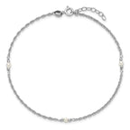 Leslie's SS RH-plat Polish FWC Pearl Station 9in Plus 1in ext. Anklet - Image 4