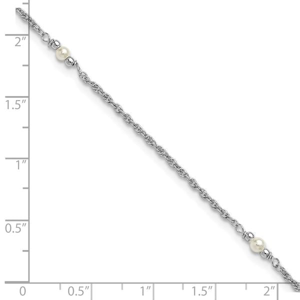 Leslie's SS RH-plat Polish FWC Pearl Station 9in Plus 1in ext. Anklet - Image 5