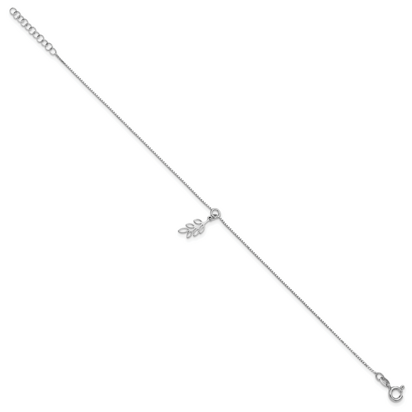 Leslie's SS RH-plated Polished Dangle Leaf 9in Plus 1in ext. Anklet - Image 2