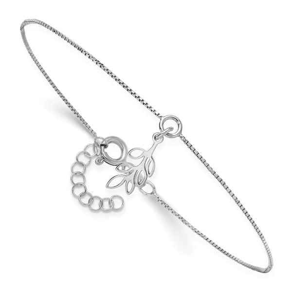 Leslie's SS RH-plated Polished Dangle Leaf 9in Plus 1in ext. Anklet - Image 3