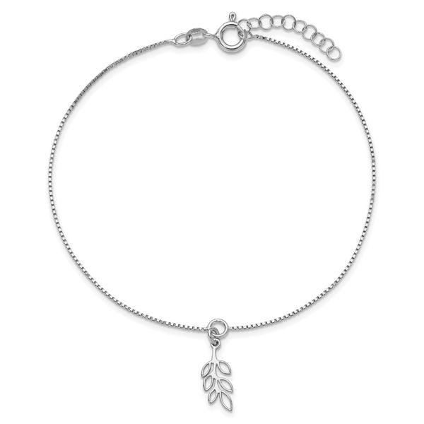 Leslie's SS RH-plated Polished Dangle Leaf 9in Plus 1in ext. Anklet - Image 4