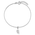 Leslie's SS RH-plated Polished Dangle Leaf 9in Plus 1in ext. Anklet - Image 4