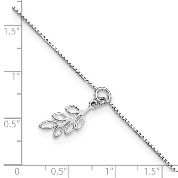 Leslie's SS RH-plated Polished Dangle Leaf 9in Plus 1in ext. Anklet - Image 5