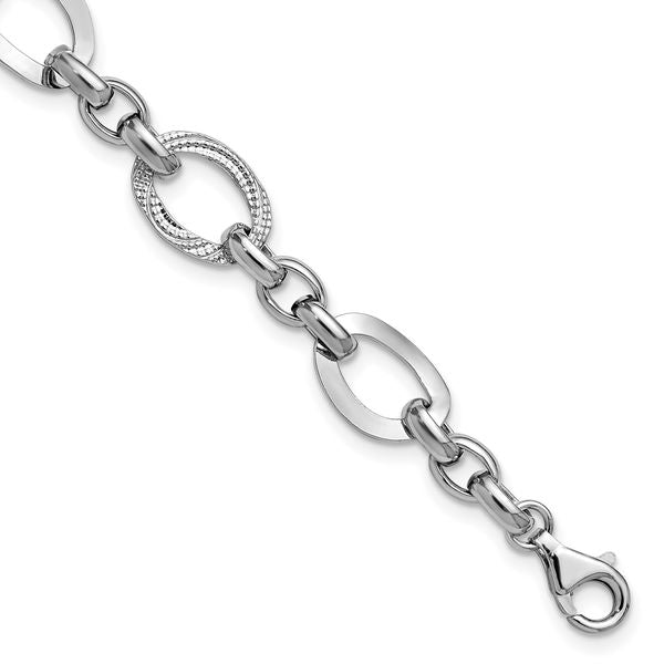 Leslie's SS RH-plat Polish/Textured Fancy Link w/1.25in ext. Bracelet
