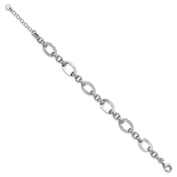 Leslie's SS RH-plat Polish/Textured Fancy Link w/1.25in ext. Bracelet - Image 2