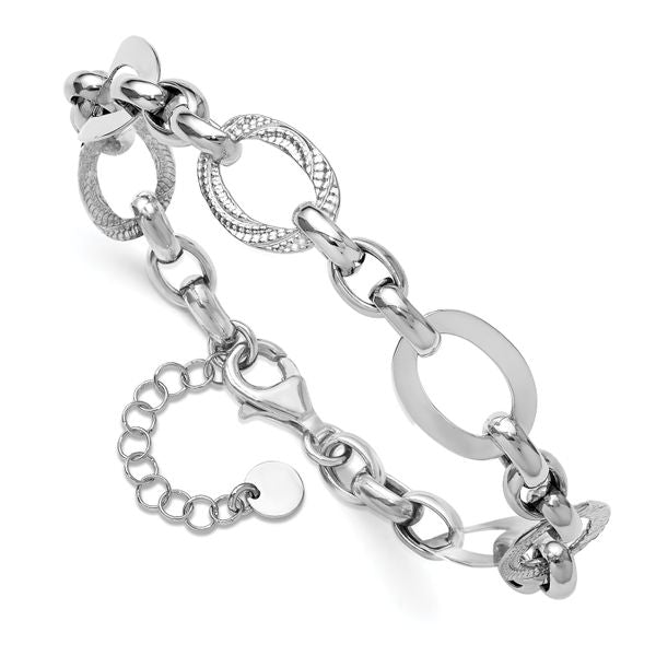 Leslie's SS RH-plat Polish/Textured Fancy Link w/1.25in ext. Bracelet - Image 3