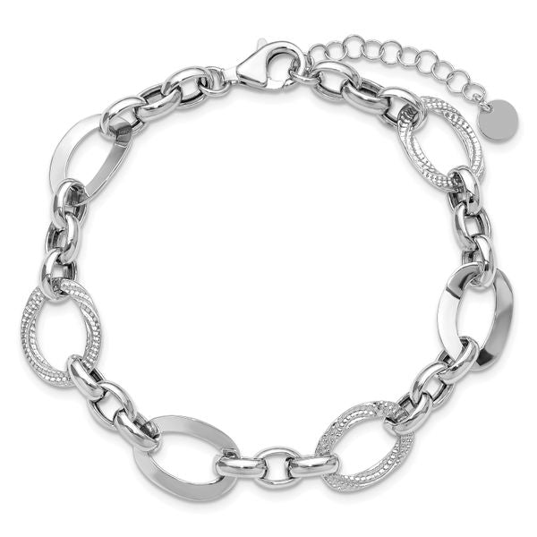 Leslie's SS RH-plat Polish/Textured Fancy Link w/1.25in ext. Bracelet - Image 4