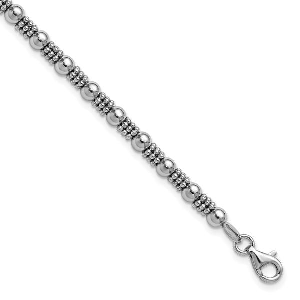 Leslie's Sterling Silver RH-plated Fancy Beaded w/1in ext. Bracelet