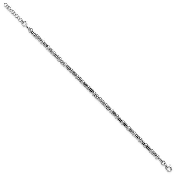 Leslie's Sterling Silver RH-plated Fancy Beaded w/1in ext. Bracelet - Image 2