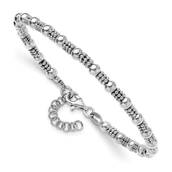 Leslie's Sterling Silver RH-plated Fancy Beaded w/1in ext. Bracelet - Image 3