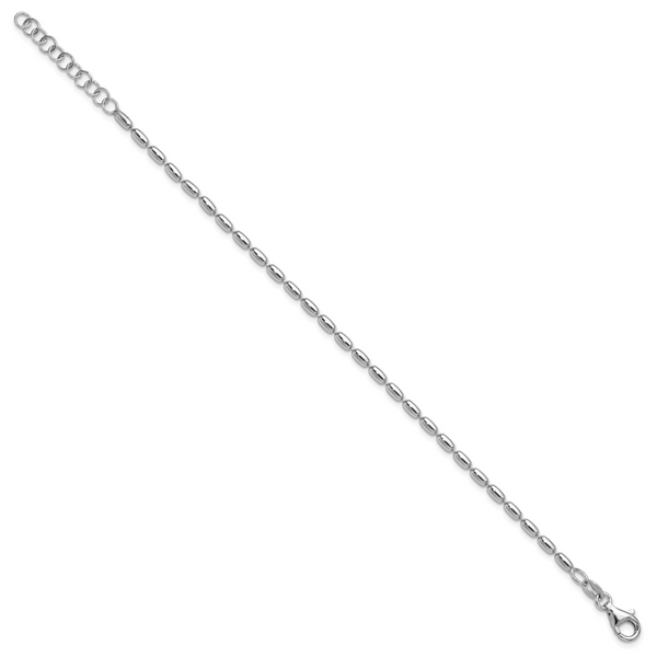 Leslie's Sterling Silver RH-plated Oval Beaded w/1.25in ext. Bracelet - Image 2