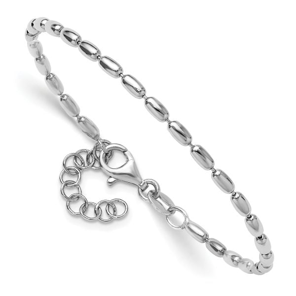 Leslie's Sterling Silver RH-plated Oval Beaded w/1.25in ext. Bracelet - Image 3