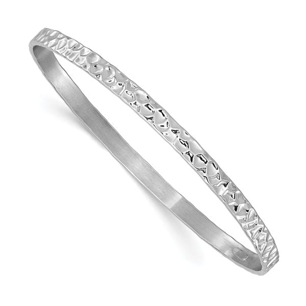 Leslie's Sterling Silver RH-plated Polished/Hammered Slip-On Bangle