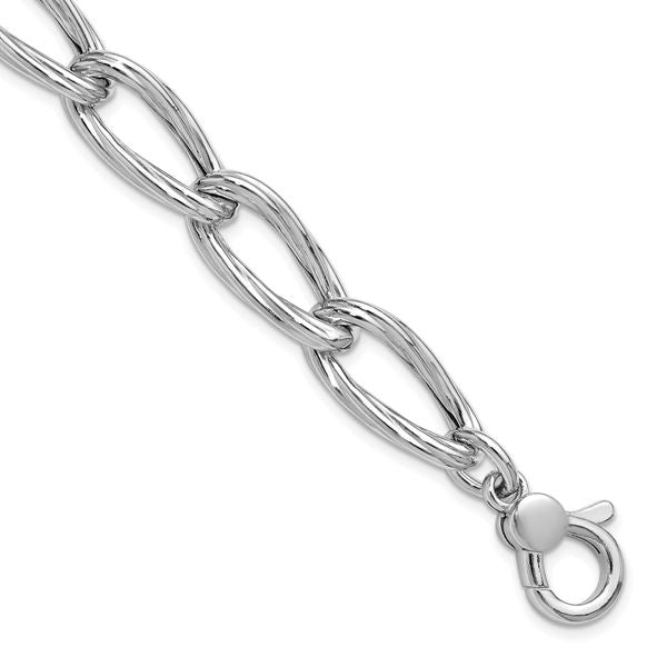 Leslie's SS RH-plated Polished/Grooved Link w/.75in ext. Bracelet