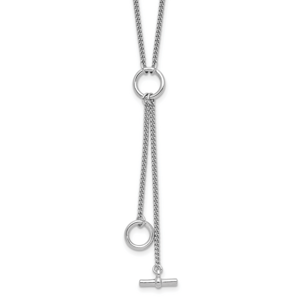 Leslie's SS RH-plated Polished Circle Tassel w/2in ext. Necklace