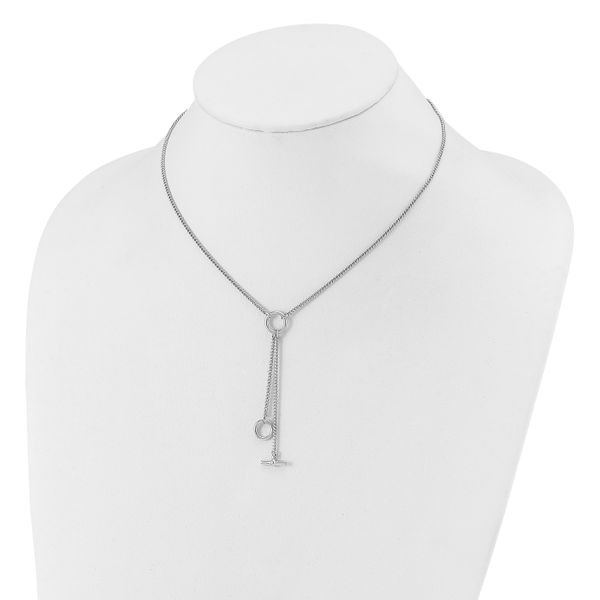 Leslie's SS RH-plated Polished Circle Tassel w/2in ext. Necklace - Image 3