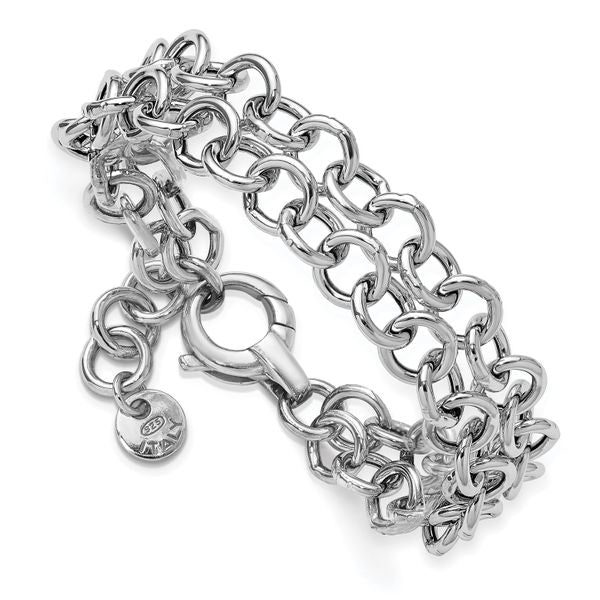 Leslie's SS RH-plated Polished 2-strand Circle Link Bracelet - Image 3