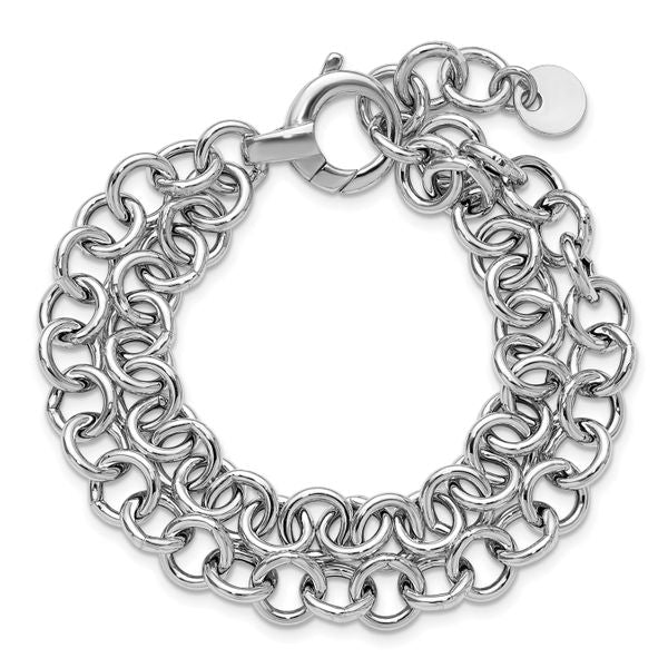 Leslie's SS RH-plated Polished 2-strand Circle Link Bracelet - Image 4