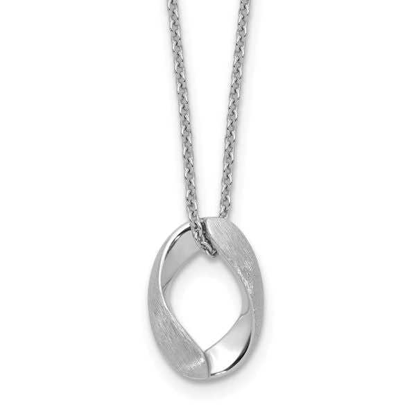 Leslie's Sterling Silver RH-plat Polish/Brush Oval w/1in ext. Necklace