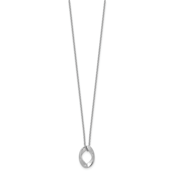 Leslie's Sterling Silver RH-plat Polish/Brush Oval w/1in ext. Necklace - Image 2