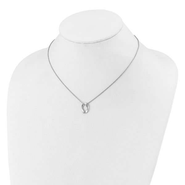 Leslie's Sterling Silver RH-plat Polish/Brush Oval w/1in ext. Necklace - Image 3