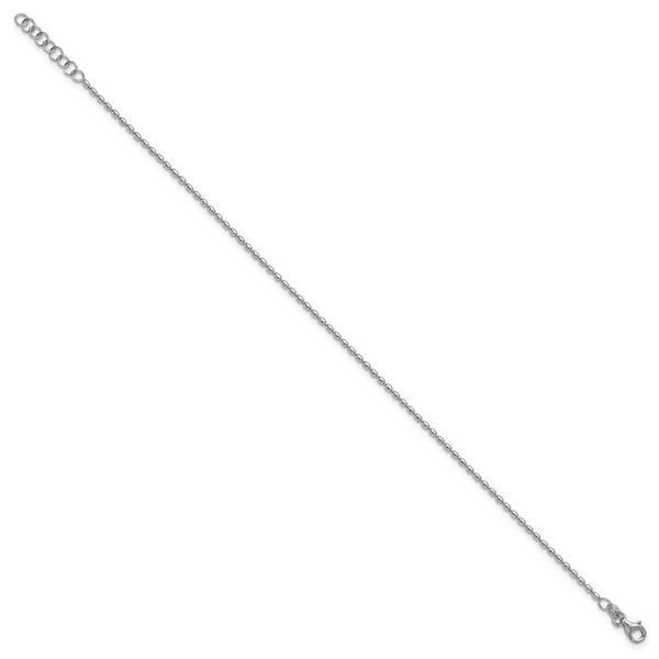 Leslie's Sterling Silver RH-plated Beaded 9in Plus 1in ext. Anklet - Image 2
