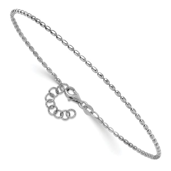Leslie's Sterling Silver RH-plated Beaded 9in Plus 1in ext. Anklet - Image 3