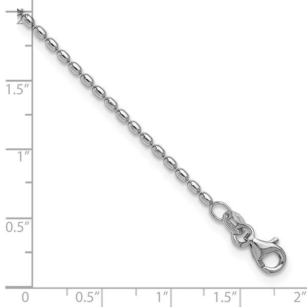 Leslie's Sterling Silver RH-plated Beaded 9in Plus 1in ext. Anklet - Image 5