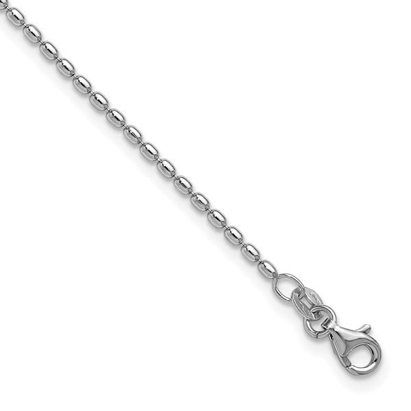 Leslie's Sterling Silver RH-plated Beaded 9in Plus 1in ext. Anklet