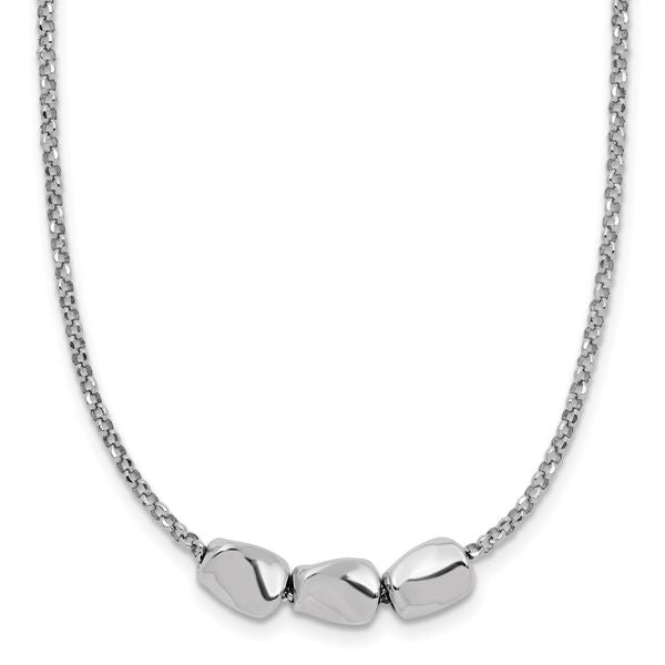 Leslie's Sterling Silver RH-plated Polished Beads w/2in ext. Necklace