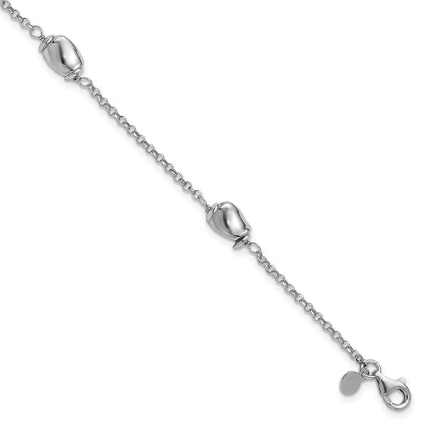 Leslie's Sterling Silver RH-plated Polished Beads w/1in ext. Bracelet