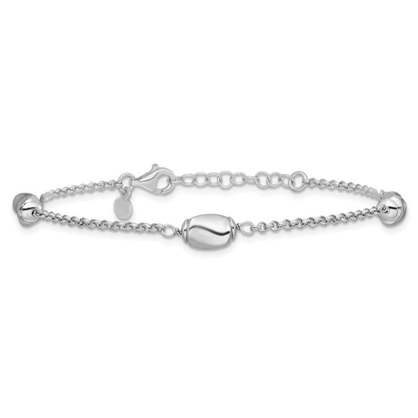 Leslie's Sterling Silver RH-plated Polished Beads w/1in ext. Bracelet - Image 3