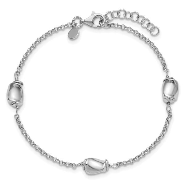 Leslie's Sterling Silver RH-plated Polished Beads w/1in ext. Bracelet - Image 4