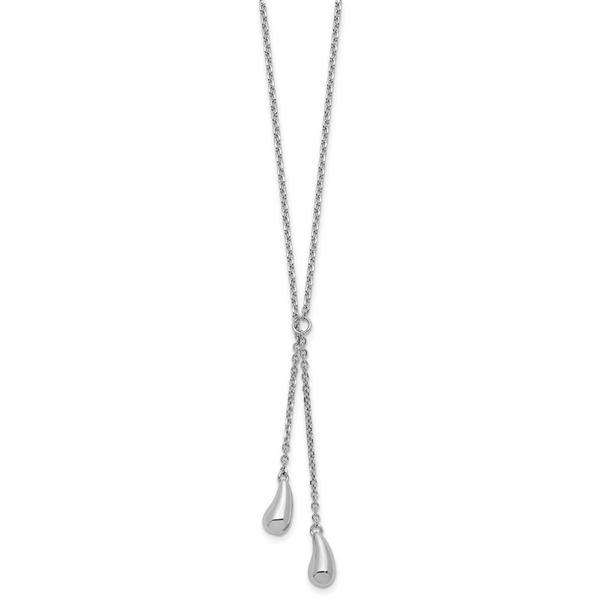 Leslie's Sterling Silver RH-plated Polished Drop w/1in ext. Necklace - Image 2
