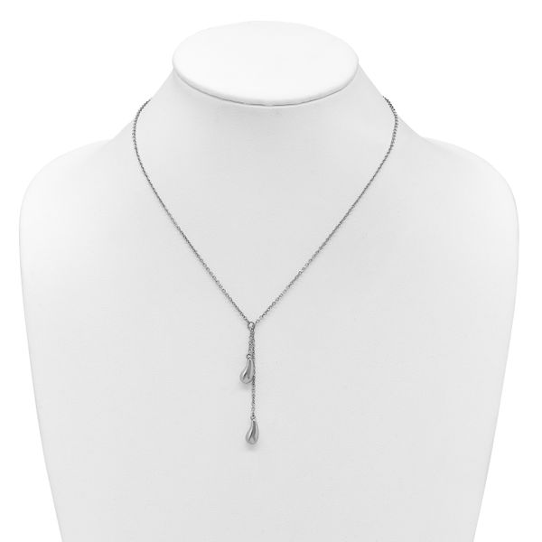 Leslie's Sterling Silver RH-plated Polished Drop w/1in ext. Necklace - Image 3