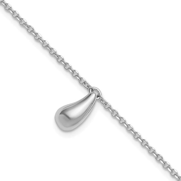 Leslie's Sterling Silver RH-plat Polished Dangle Bead w/1in ext. Bracelet