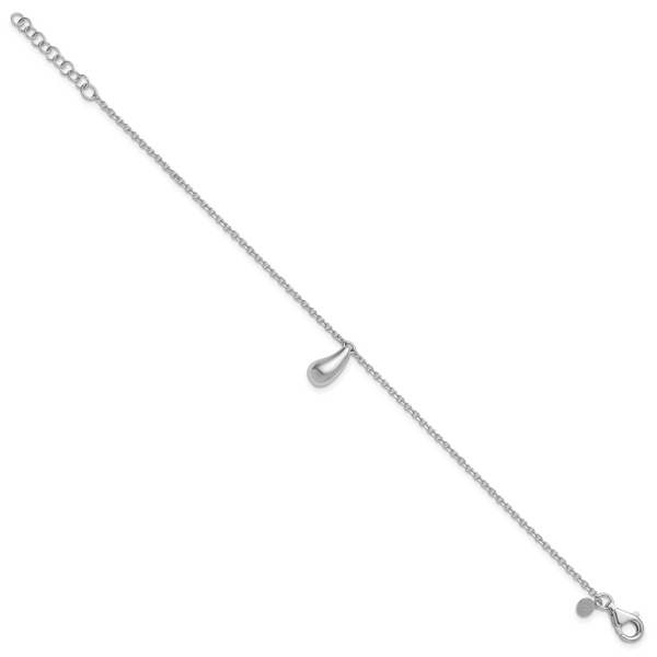 Leslie's Sterling Silver RH-plat Polished Dangle Bead w/1in ext. Bracelet - Image 2