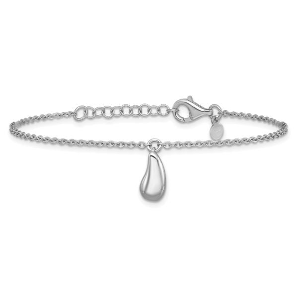 Leslie's Sterling Silver RH-plat Polished Dangle Bead w/1in ext. Bracelet - Image 3
