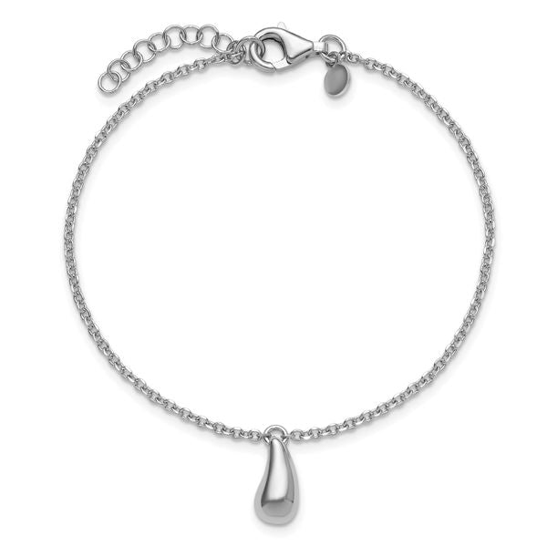 Leslie's Sterling Silver RH-plat Polished Dangle Bead w/1in ext. Bracelet - Image 4