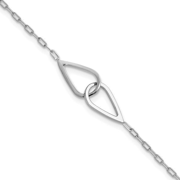 Leslie's SS RH-plated Polish Intertwined Teardrop w/1in ext. Bracelet