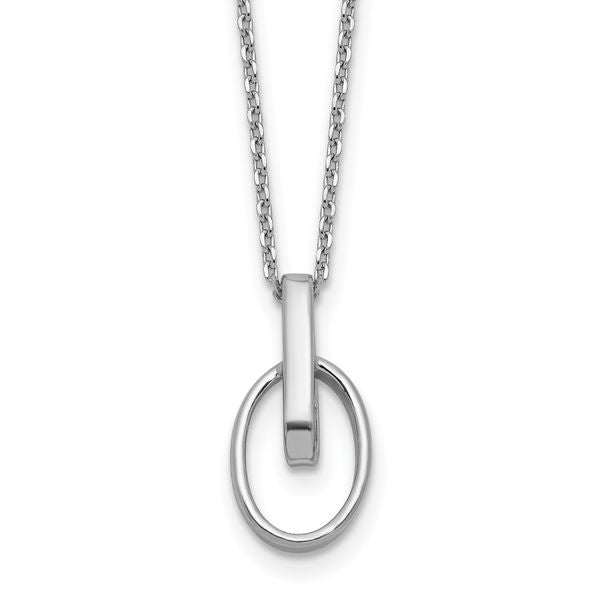 Leslie's Sterling Silver RH-plated Polished Oval w/2in ext. Necklace