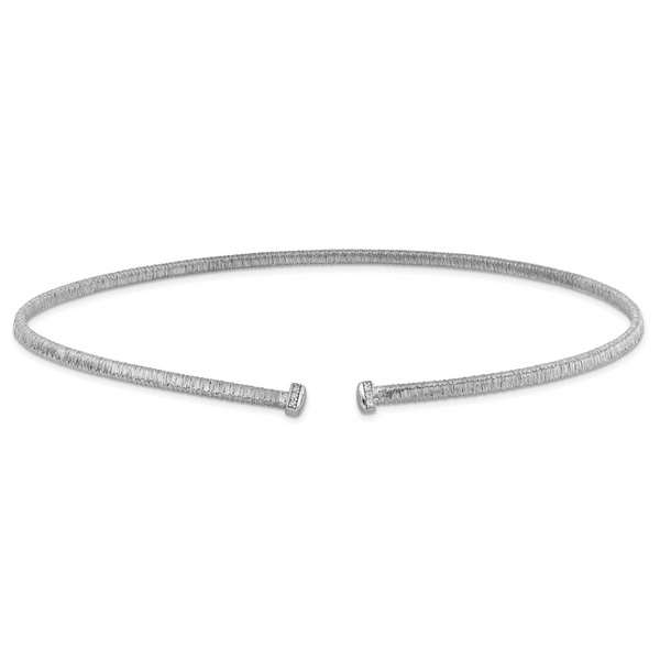 Leslie's SS RH-plt Polish /Textured Wire Wrapped CZ Collar Necklace - Image 3