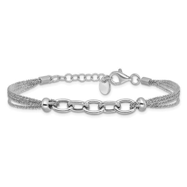 Leslie's SS RH-plated Polished Multi-strand Link w/ 1in Ext. Bracelet - Image 3