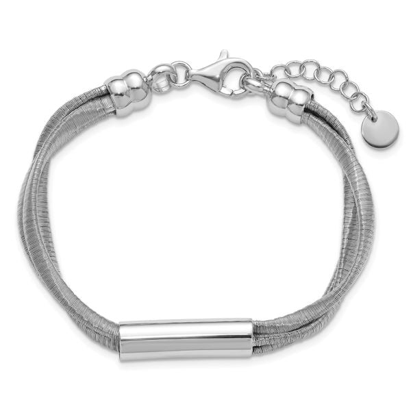 Leslie's SS RH-pltd Wire Wrapped 3-strand Bar w/ 1in Ext. Bracelet - Image 4