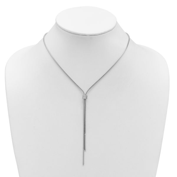 Leslie's SS RH-plated Polished CZ and Bars Lariat w/ 2in Ext. Necklace - Image 3