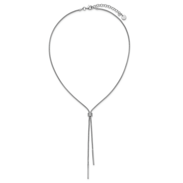 Leslie's SS RH-plated Polished CZ and Bars Lariat w/ 2in Ext. Necklace - Image 4