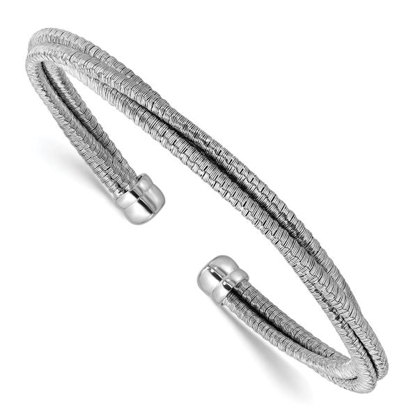 Leslie's SS RH-plated Polished Multi-Wire Wrapped Cuff Bangle