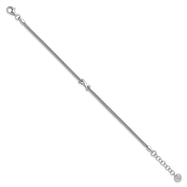 Leslie's SS Rhodium-plated Polished 2-Strand X w/ 1in Ext. Bracelet - Image 2