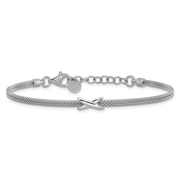 Leslie's SS Rhodium-plated Polished 2-Strand X w/ 1in Ext. Bracelet - Image 3